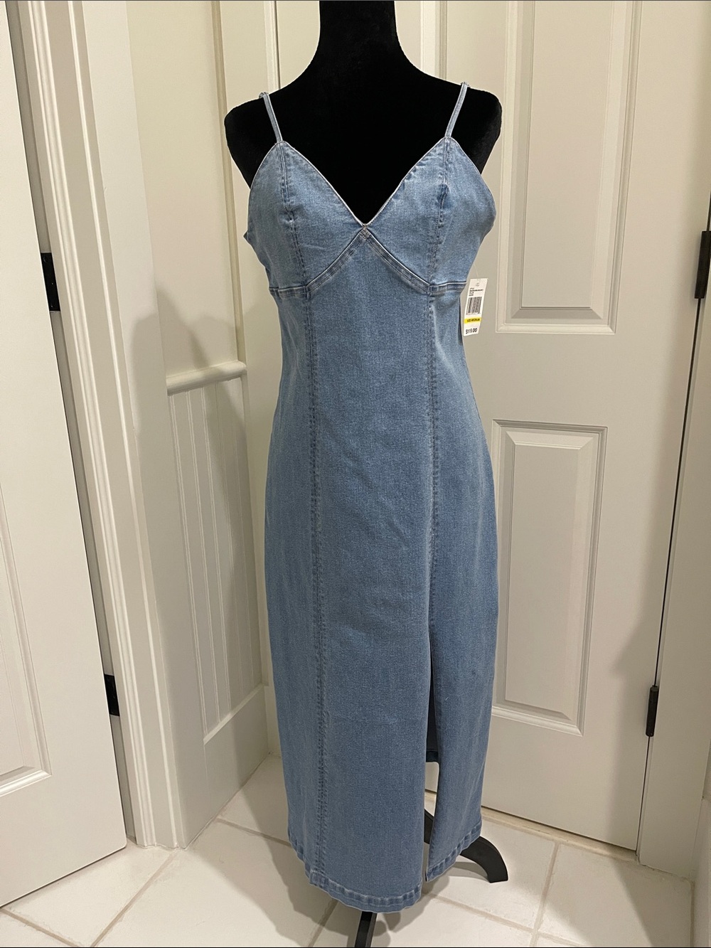 Habitual Light Blue Denim Slip Midi Dress with Front Slit Size M NWT